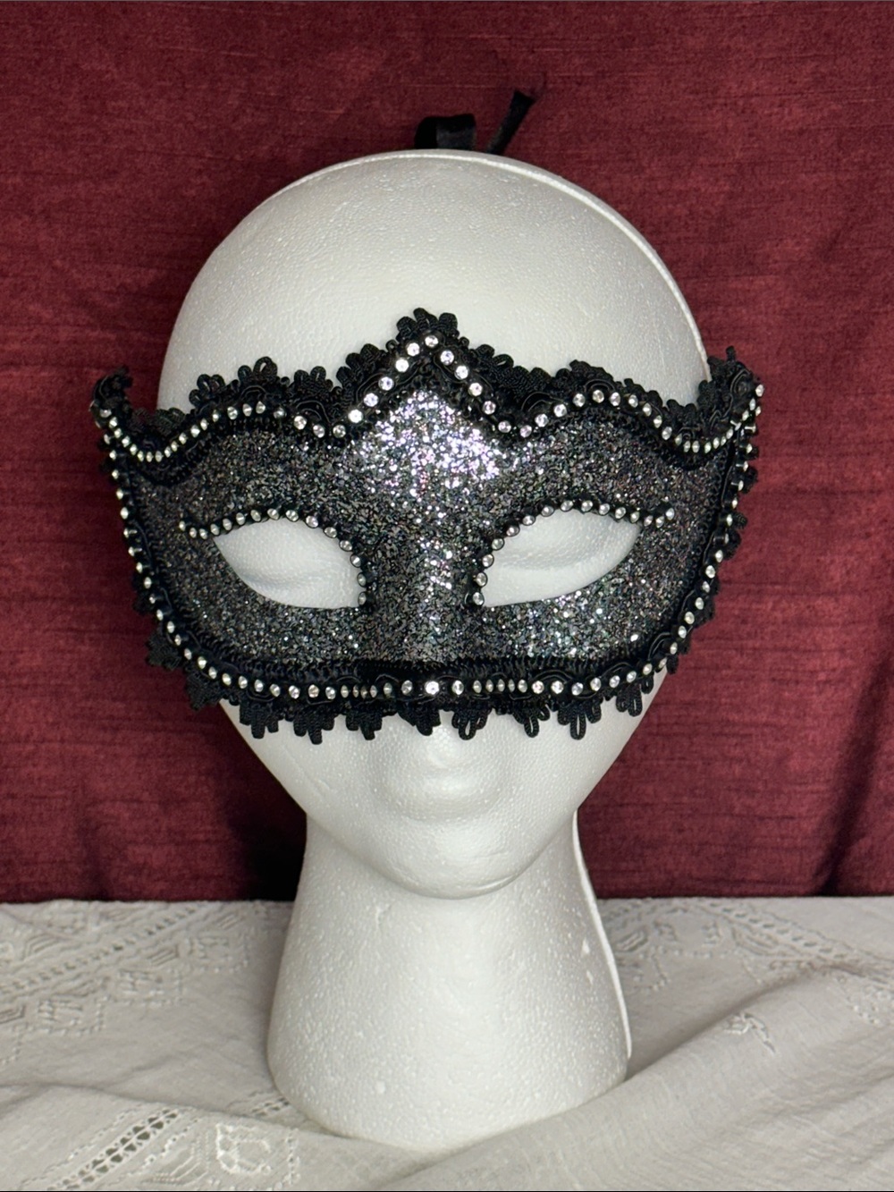 🖤 Pier 1 Italian Venetian Masquerade Mask Lace Rhinestones ✨